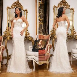 Sweetheart jurken glamoureuze bladeren aanvragers bruiloft zeemeermin pailletten backless rits ritsveren vloer lengte op maat gemaakte plus size vestidos de novia