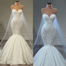 Lieverd jurken bruiloft elegante zeemeermin jurk kanten appliques vegen trein gewaad de mariee bruidsjurken