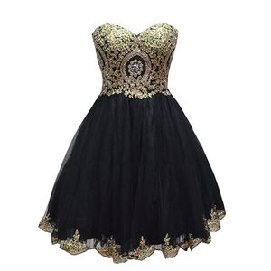 Sweetheart Homecoming-jurken Fashion Gold Applique Tulle Short Mini Verjaardag Afstuderen Cocktail Party-jurk