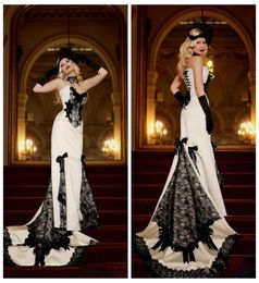 Applications en dentelle chérie Slim Sirène Roches de mariée gothique en noir et blanc robes nuptiales formelles lacets vestidos de marriag7995586