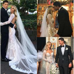 Sweetheart Lace Beauty Full Full Sirène Robe de cou Applique Illusion Backles Back Bridal Robes Sweep Train Custom Mated Marid Robes ES