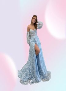 Sweetheart Lilac Long Evening Feestjurk geborduurde vlinder 2022 Robe de soiree afneembare mouwen lavendel prom jurken dame 1339228