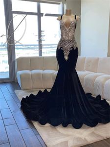 Sweetheart Lange Prom Jurk Voor Zwarte Meisjes Kralen Kristal Verjaardagsfeestje Jurken Zeemeermin Avondjurk Robe De Bal Es Es Es es