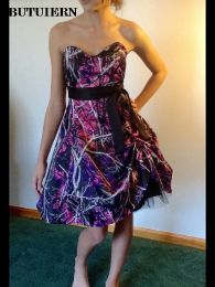 Sweetheart Muddy Girl Camo Bridesmaid Robes Junior Vestiods de Bridesmaids Prom Robes Honor of Maid 2022 Black Ruban