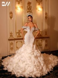 Vestido de novia de cuello de novia elegantes cristales de cuentas de la sirena vestidos de novia hasta el suelo vestidos de novia