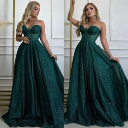 Lieverd pailletten groene avond een donkere jurk lijn feest prom jurken sweep trein formele lange jurk voor speciale ocn
