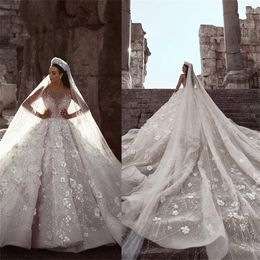 Chérie femmes robe de mariée sur mesure à manches longues 3D fleurs robe de bal dentelle appliques cristal fleurs robes de mariée