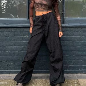 Sweetown Cordon Taille Basse Baggy Pantalon De Survêtement Casual Lâche Hippie Pantalon Coréen Femmes Vintage 90s Streetwear Joggers Pantalon 220725