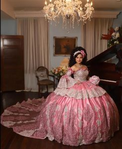 Sweety rose mexicain traditionnel broder robe de bal quinceanera avec trois quart de manche en sweet 16 robes vestido de 15 ano