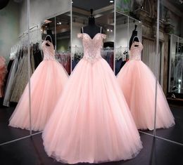 Sweyy Pink Spaghetti Stracles Tulle Quinceanera Robes Robeaux de bal de bal robes de bal de bal robes de princesse 2379967