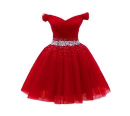 Sweety rouge Tulle col en V robe De soirée 2020 hors de l'épaule courte robe De soirée formelle à lacets robe De Festa Graduation Homeco3798832