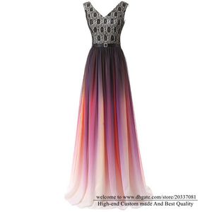 Sweety Sexy Gradient Ramp V-hals Kant A-Lijn Formele Avondjurken 2021 Lace Up Chiffon Cocktail Prom Party Jurken E26