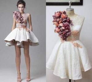 Sweety witte homecoming-jurken met handgemaakte bloemen met sieraad galajurken rits aan de achterkant met kant appliqué kort op maat gemaakt formeel 4622284
