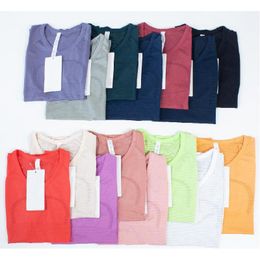 22SS Nueva camisa Yoga Diseñadores para mujer Camisetas Camiseta deportiva Ropa para mujer Camiseta con mangas Humedad Wicking Knit Elastic Fitness Ropa Ropa Top de manga corta