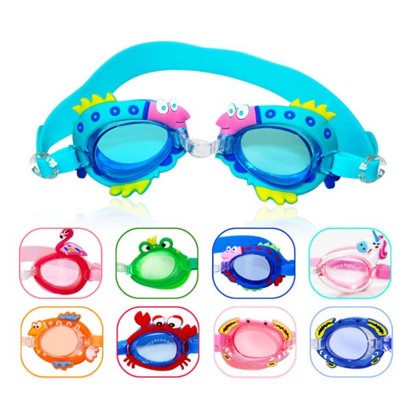 Gafas de natación, gafas de natación para niños, protección UV antiniebla, máscara de entrenamiento de piscina de verano, estuches para gafas para niños, abeja, cangrejo, pez, delfín