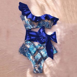 2023 Traje de baño sexy de una pieza, traje de baño push up, monokini con volantes para mujer, traje de baño con estampado retro vintage, traje de baño, traje de baño, ropa de baño Trajes de baño de una pieza