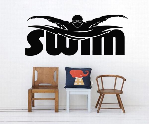 Calcomanía de pared de jugador de natación, vinilo deportivo atlético, pegatina de pared para gimnasio, natación, arte de pared, Mural, calcomanía de palabras de natación, póster de deporte acuático 2424667