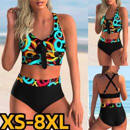 Traje de baño 2023 Mujer Nuevo diseño Impresión Bikini Traje de baño Verano Cintura alta Conjunto de dos piezas Traje de baño Nuevo Traje de baño retro para mujer Traje de baño 240229