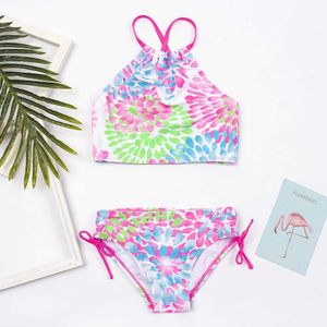 Zwemkleding 2023 Bloemenprint Meisjes Kinderbadmode Badpak Zomer Kinderen Tiener Studenten Biquini Infantil Kinderen Meisjes Bikini Set Badpak 240229