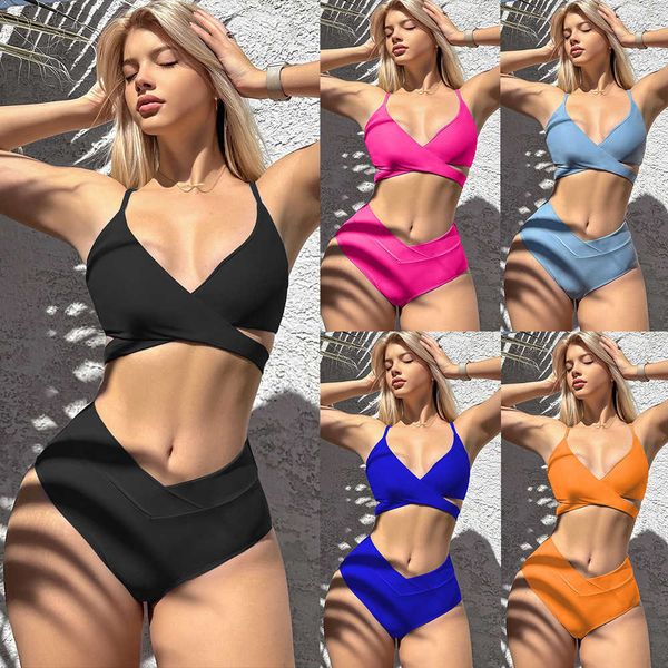 Ropa de baño 2023 Nuevo bikini Conjuntos sólidos de dos piezas para mujer Traje de baño Correa Tela cómoda Traje de baño negro dividido Elegante e innovador AA230419