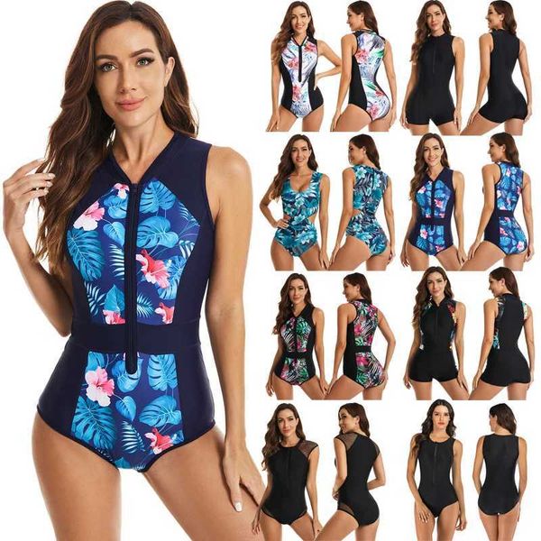 Maillot de bain 2024 Maillot de bain sans manches pour femmes One Piece Surf Protector avec fleur Maillot de bain Filles Maillot de bain S-XXL Sports aquatiques 240311