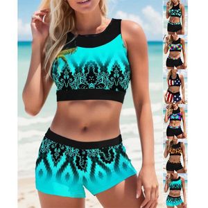 Zwemkleding 3D Sexy lage taille badpak Womens Set Bikini patroon Tankini Backless badpak Womens tweedelig badpak S-5XL watersporten 240311