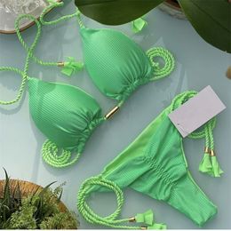 Maillot de bain 7 Warna Baju Renang Kepang Warna Solid Bikini Multiwarna Setelan Dua Potong Wanita Brasil Kain Khusus Pakaian 230425