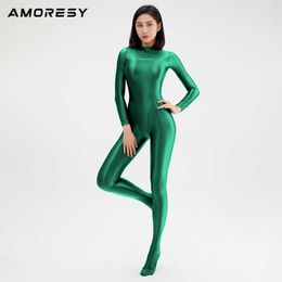 Zwemkleding Amoresy Sexy Brilhante Manga Longa Corpo Inteiro Collants o Suave Correndo Macaco Yoga Zentai Casual Meia-cala Esportiva HKD230628