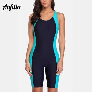 Swim wear Anfilia One Piece Women Pro Sports Swimwear Boyg Knee-ngth Sport Swimsuit Patchwork Bikini Beach Wear Bathing Suit HKD230628