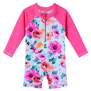 Zwemkleding BAOHULU Toddr Meisjes Badpak Bloemenprint Badmode Een Stuk Lange Seve Badpak met Broek Kinderen Strandkleding HKD230628