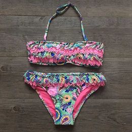 Zwemkleding Bikini Meisjeszwemkleding 2-delige bikiniset met gewatteerde print Zwemkleding Kinderzwemkleding voor kinderen Zwemkleding Meisjeszwemkleding watersporten 240311