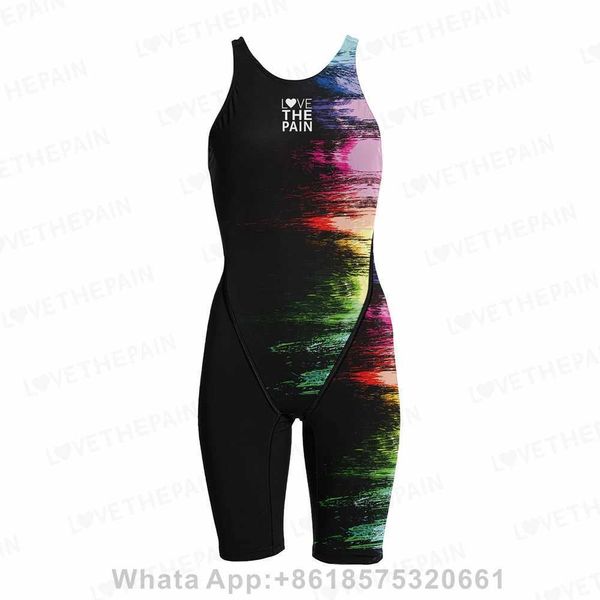 Maillots de bain Maillots de bain d'entraînement de compétition Tech Neck Knee Suits Tech Dos nu Costumes pour femmes Ceintures de confort Maillot de bain sports aquatiques 240311