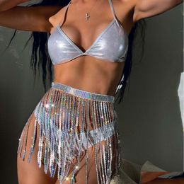 Swim Wear European and American Bikini paillettes Tassel Jirt Party Costume Split Swasuit Laser Drop Livracing Sports Outdoo Otats Outdoo Otats à trois points