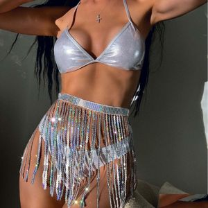 Zwemkleding European en Amerikaanse bikini glitter Tassel rok feestkostuum Split zwempak driepunts laser drop levering sporten buitensoo otats