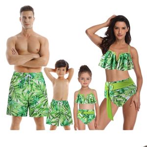 Zwemkleding Europese en Amerikaanse familie Swimwear Set Moeder Dochter Bikini Dad Son Pants ouder-kind badpakken Mens Beach Dames Su Dh8rh