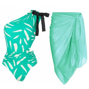 Traje de baño Moda Verde Impreso Un hombro Bikini Sexy String Bow Tie Traje de baño Mujeres Egant Chic Cover Up Beachwear 2022 HKD230628