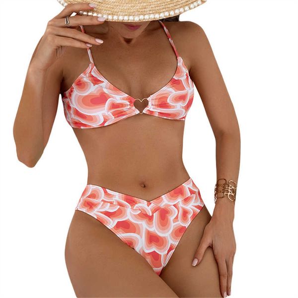 Ropa de baño Foohoostore Sujetador de bikini acolchado con estampado de corazones para mujer y calzoncillos elásticos Ropa de playa Traje de baño Conjunto de bikini de 2 piezas Traje de baño Trajes de baño AA230419