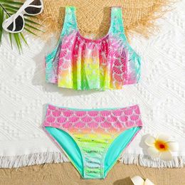 Swim Wear Girls Fish Scale Sirène Bikini MAINTRAIRE ENFANTS Ombre Ruffle Two Piece Childrens Swimwear 4-18 ans Adolesceau de bain Teen Bathingwear 240423