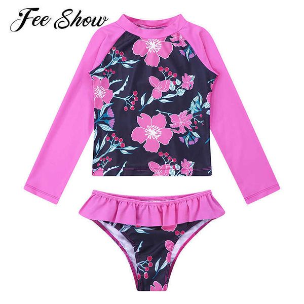 Traje de baño Niños Niñas Tankini Conjuntos Long Seves Rashguard Traje de baño Traje de baño Traje de baño Conjunto de natación Fish Scas Tops impresos con fondos HKD230628