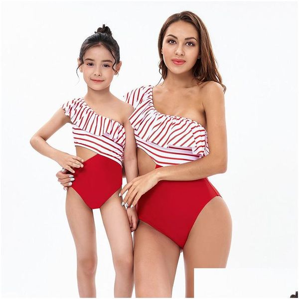 Swim Wear Designer Bikini Bikini europeo y americano padre-hijo Swimsuits Triángulo de rayas a rayas Sexy Biki Vacaciones S Dhcgy