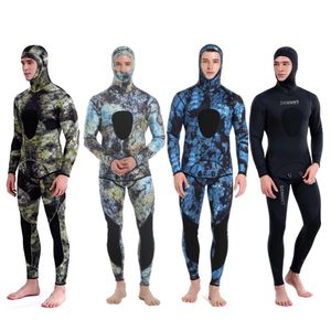Zwemkleding m Camouflage wetsuit Lange mouw Fission Capuchon 2 stuks neopreen Dompelpompen voor mannen Warm houden Waterdicht duikpak 231122