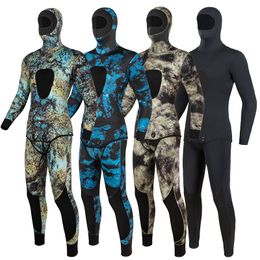 Maillot de bain Combinaison de camouflage pour hommes à manches longues Fission à capuche 2 pièces de néoprène submersible pour hommes garder au chaud combinaison de plongée étanche 230418