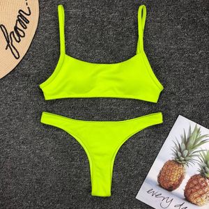 Swim Wear Neon amarillo verde traje de baño Mujeres sexy sólido empuje up micro bikini brasileño playa de verano