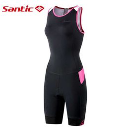 Santic Womens Triathlon Cycling Suit Tri-Suit avec maillot de bain une pièce rembourré sans manches, séchage rapide, fermeture éclair au dos, taille asiatique, sports aquatiques 240311