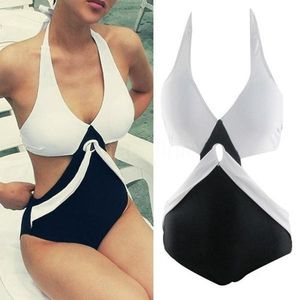 Maillot de bain Sexy Bikini brésilien 2023 maillots de bain femmes licou Biquini col en V bikini blanc Patchwork grande taille L 3XL 230605