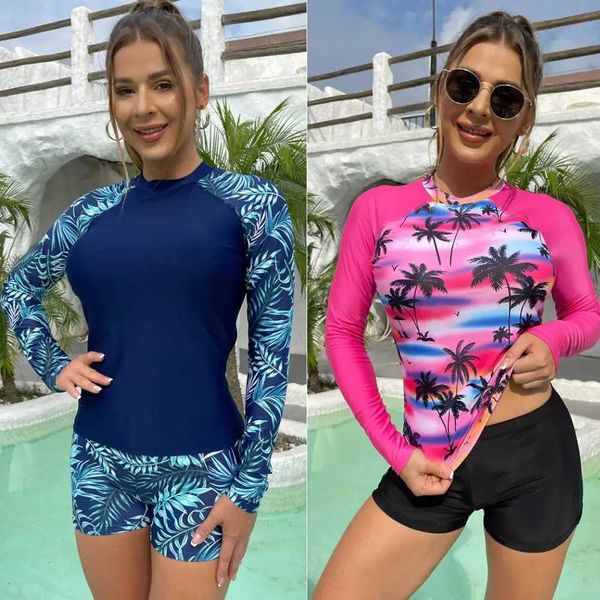 Ropa de baño Sexy Bikini Mujer Rashguard Mujer Traje de baño de manga larga Rashguard Surf Traje de baño de dos piezas Conjunto Tankini Surf Natación deportes acuáticos 240311