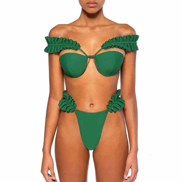 Traje de baño Color sólido Diseño plisado Push Up Traje de baño Sexy Micro Bikini Dos piezas Recortar Desnudo Piscina Traje de baño Señoras Tube Top Ropa de playa 230727