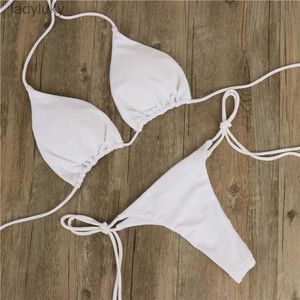 Maillot de bain Été Sexy couleur unie Bikini ensembles femmes cravate côté string string maillot de bain femme pansement maillot de bain maillots de bain BikiniL240115