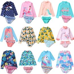 Zwemkleding Zwemkleding voor Meisjes Tweedelige Lange Seve Baby Badpak Anti UV Zomer Strand Zwemmen Badkleding Zeemeermin Eenhoorn Badpak Kinderen HKD230628