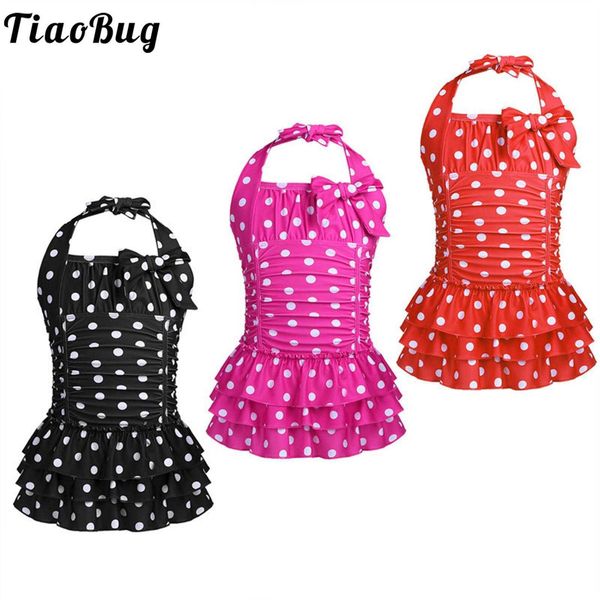 Traje de baño TiaoBug Niños Adolescentes Traje de baño de una pieza con cuello halter Lunares Fruncido Traje de baño con gradas Ropa de playa para niñas Traje de baño Traje de baño HKD230628